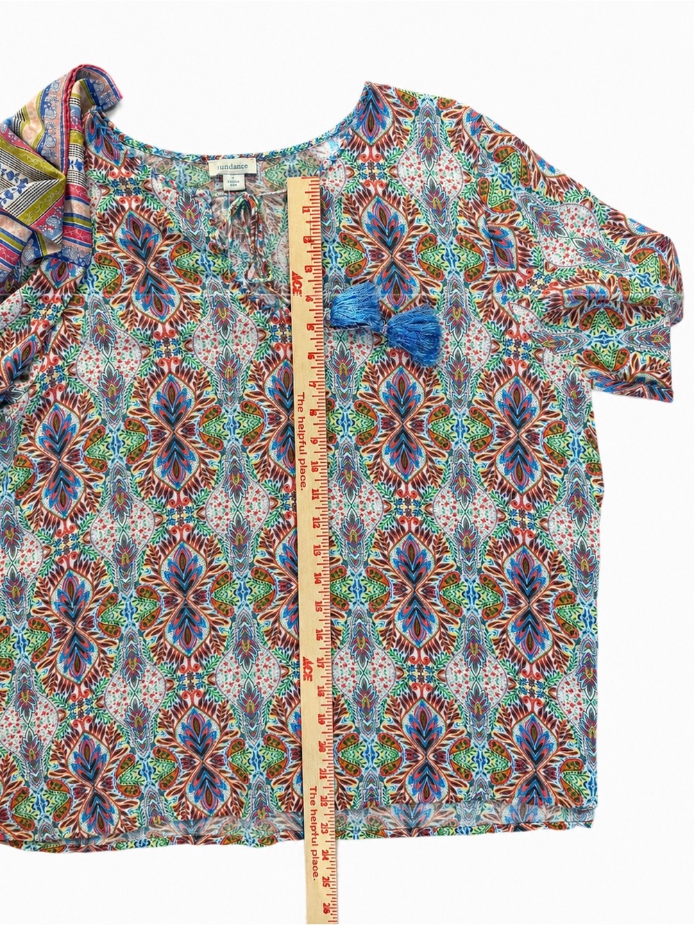Sundance Flowy Boho Tassel Top Colorful Artisan Print Blouse Size L. Gorgeous ⚡️ - Picture 9 of 14
